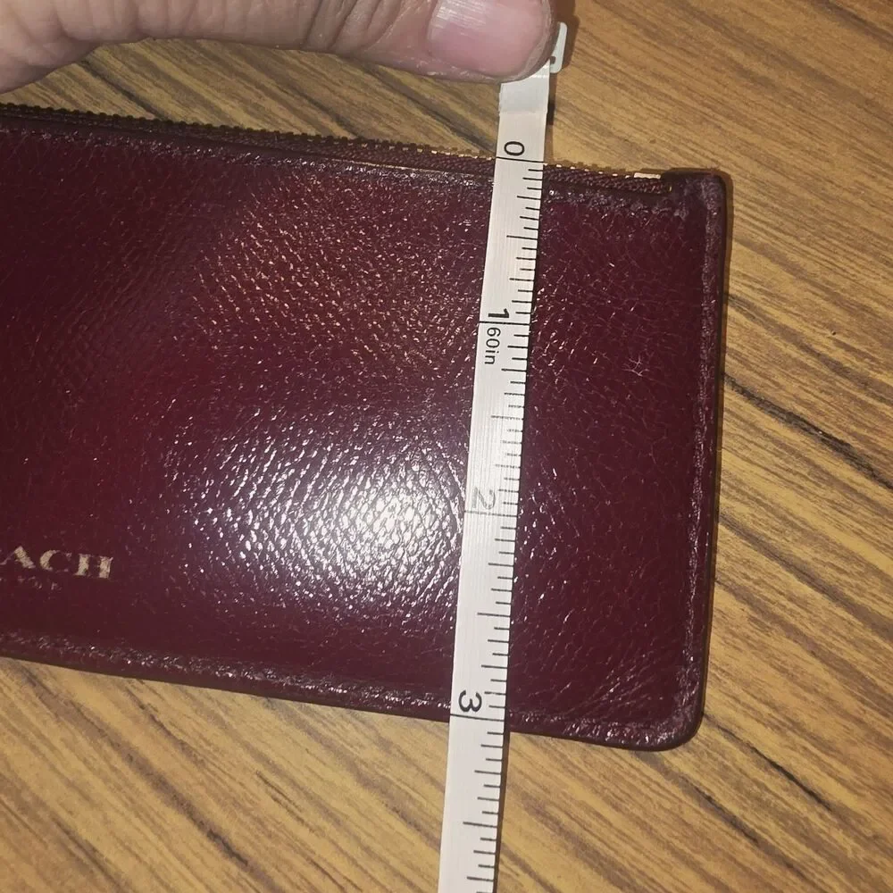COACH Lot Sage Green/Red Pink Logo Debit Card & Burgundy Zip Top Coin Case Pouch